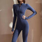 Long Sleeve Zipper Tight Fitness Jumpsuit for Women