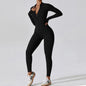 Long Sleeve Zipper Tight Fitness Jumpsuit for Women
